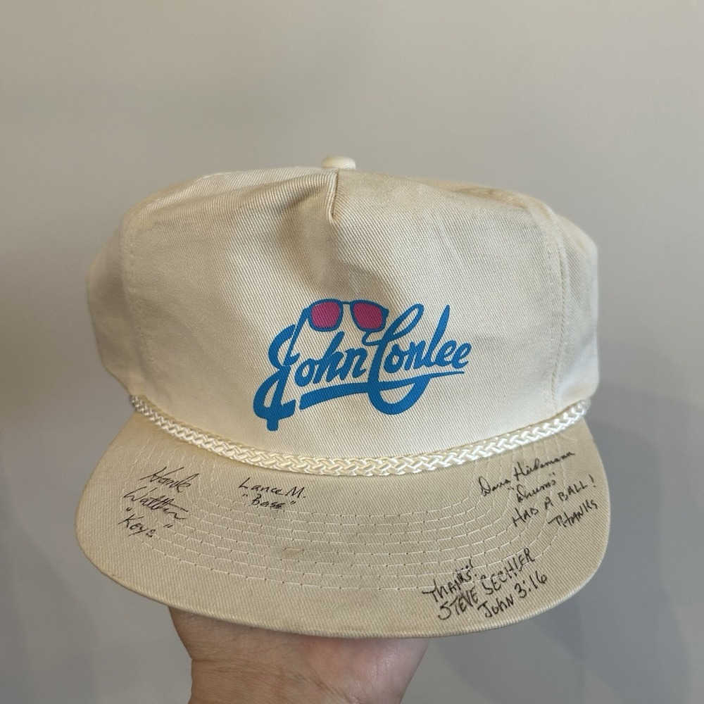 VTG John Conlee SnapBack White Hat Signed By Band 90's